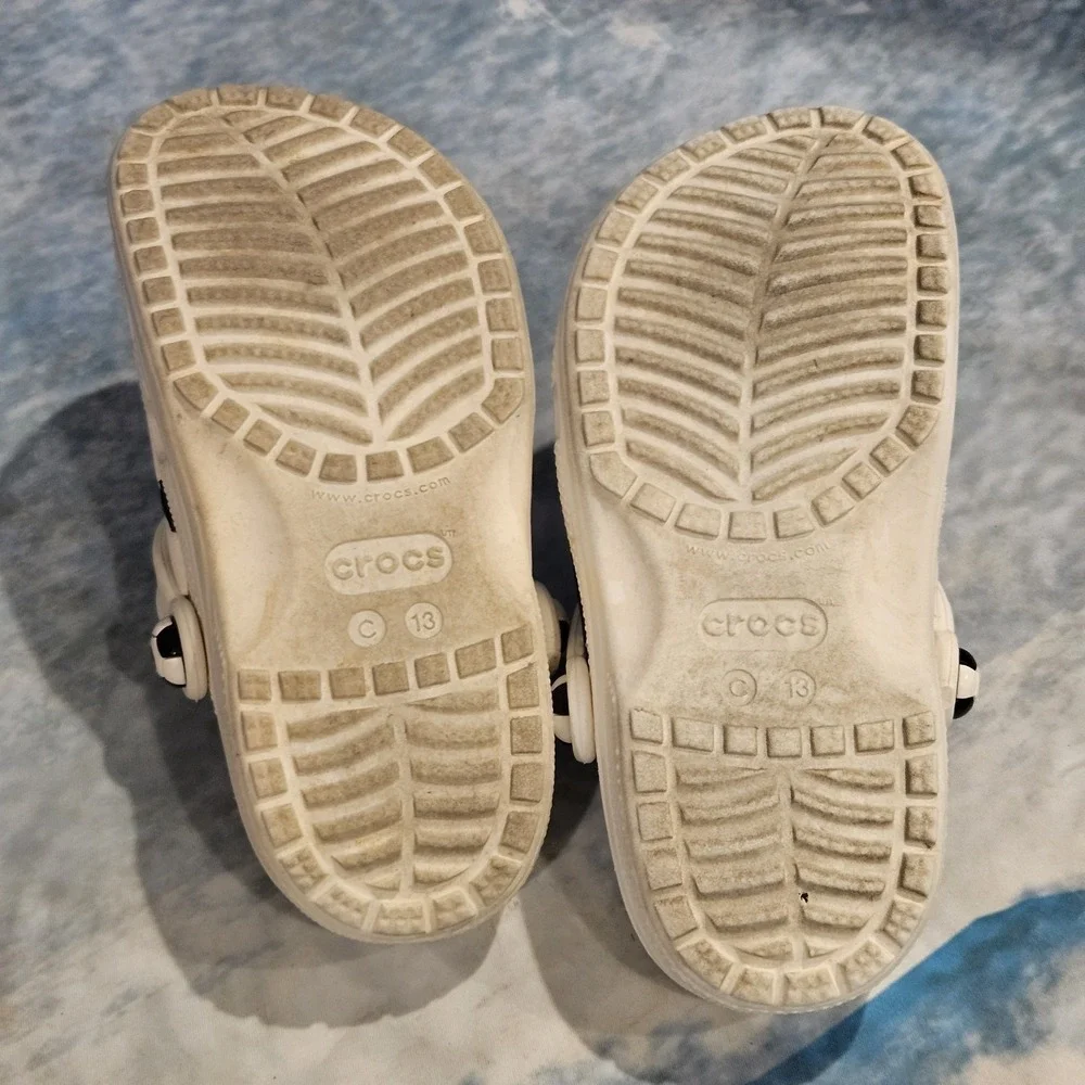Crocs Kids C13 Soccer‎ Ball Clogs White Black Slip On Shoes Youth C13